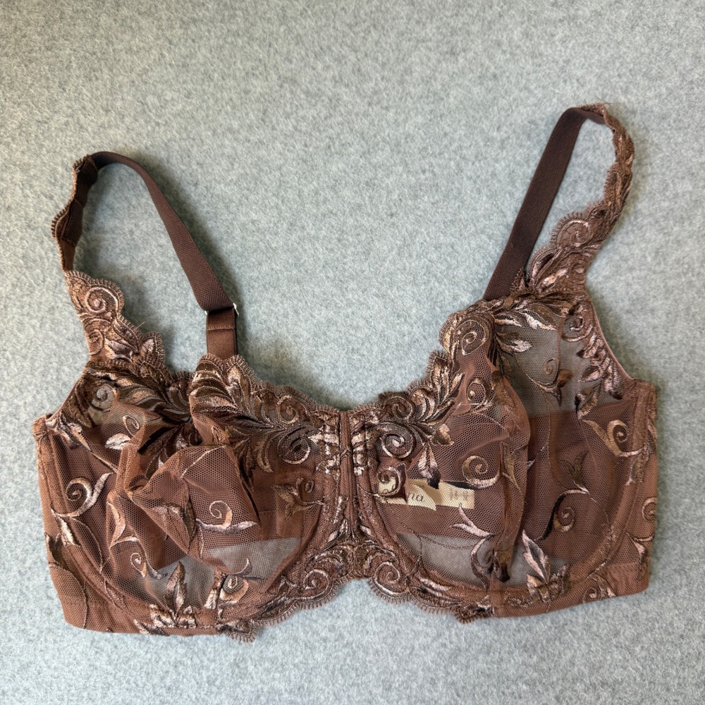 Soma Dusty Mauve Brown Floral Sheer Sensuous Lace Bra Adjustable Straps 34DD